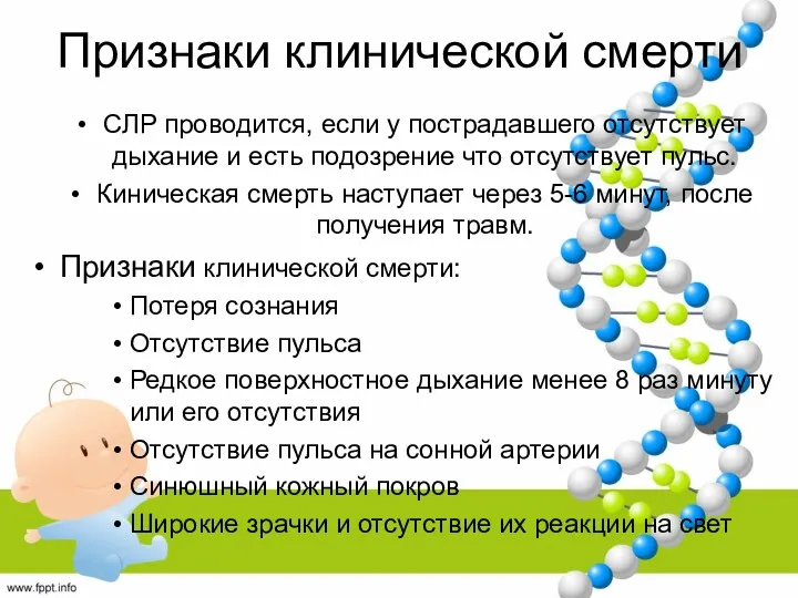 Признаки клинической смерти СЛР проводится, если у пострадавшего отсутствует дыхание