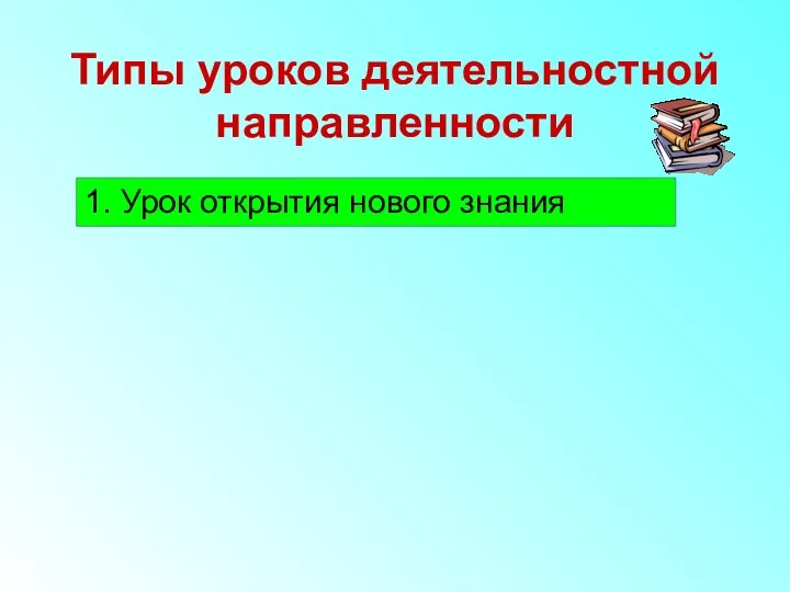 Типы уроков деятельностной направленности 1. Урок открытия нового знания