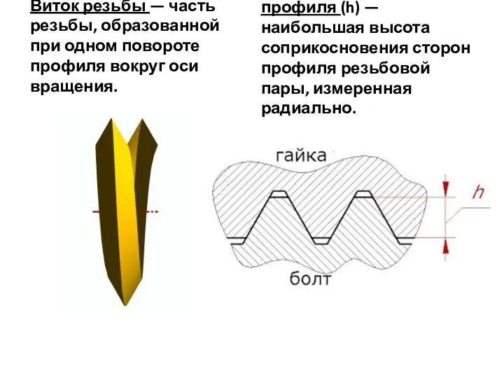 Виток резьбы — часть резьбы, образованной при одном повороте профиля