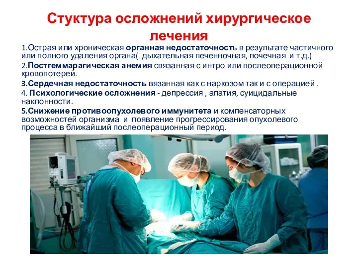 Стуктура осложнений хирургическое лечения 1.Острая или хроническая органная недостаточность в