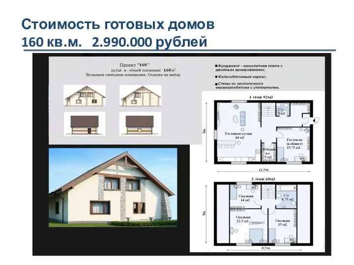 Стоимость готовых домов 160 кв.м. 2.990.000 рублей