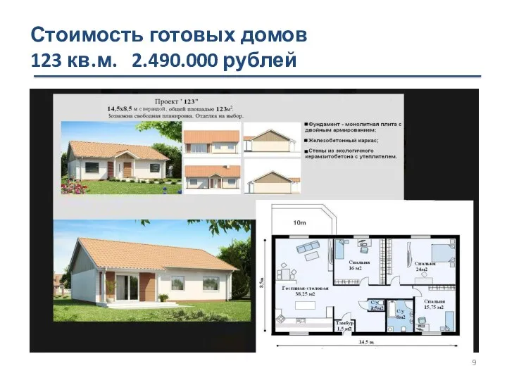 Стоимость готовых домов 123 кв.м. 2.490.000 рублей