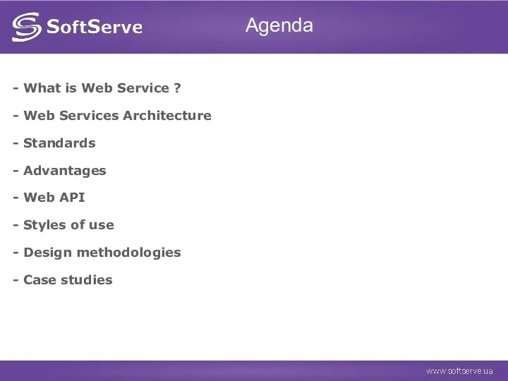 Agenda What is Web Service ? Web Services Architecture Standards