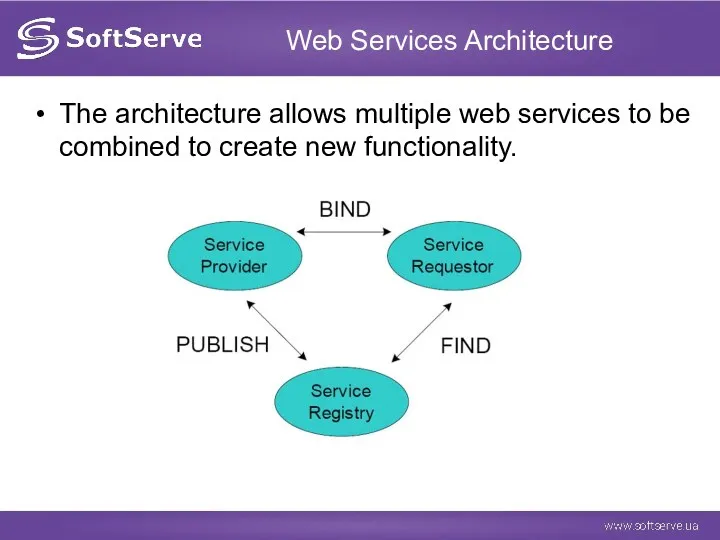 Web Services Architecture The architecture allows multiple web services to be combined to create new functionality.