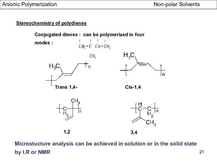 Stereochemistry of polydienes Conjugated dienes : can be polymerized in