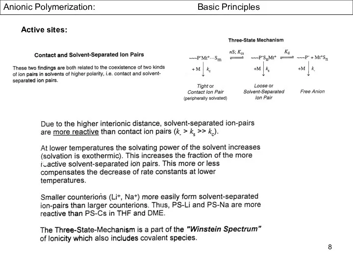 Anionic Polymerization: Basic Principles Active sites: