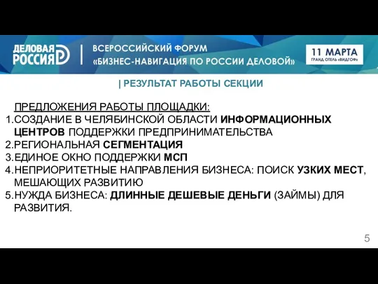 | РЕЗУЛЬТАТ РАБОТЫ СЕКЦИИ ПРЕДЛОЖЕНИЯ РАБОТЫ ПЛОЩАДКИ: СОЗДАНИЕ В ЧЕЛЯБИНСКОЙ