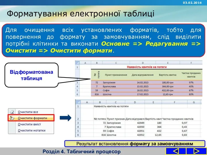 Для очищення всіх установлених форматів, тобто для повернення до формату