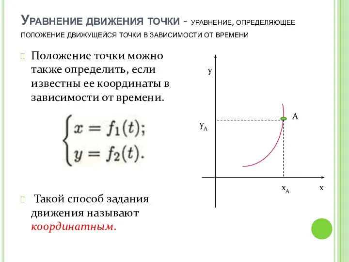 Положение точки можно также определить, если известны ее координаты в