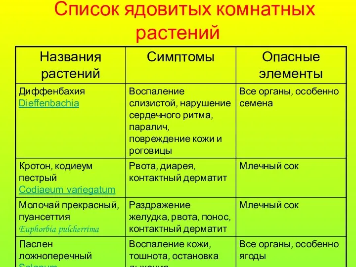 Список ядовитых комнатных растений