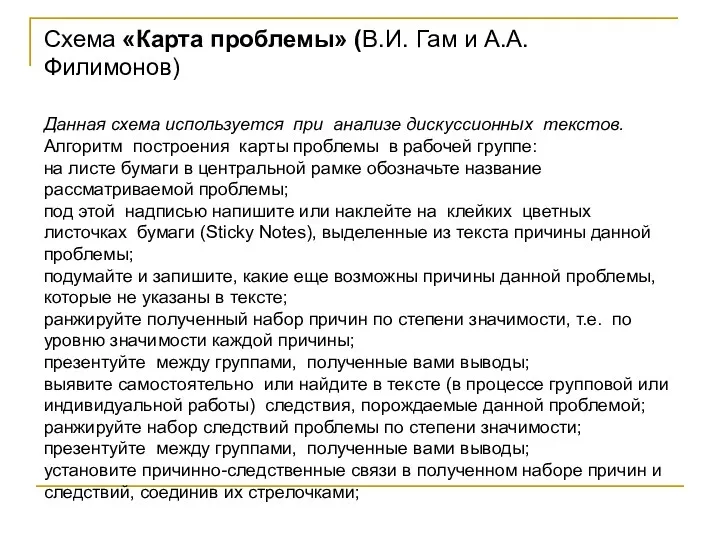 Данная схема используется при анализе дискуссионных текстов. Алгоритм построения карты