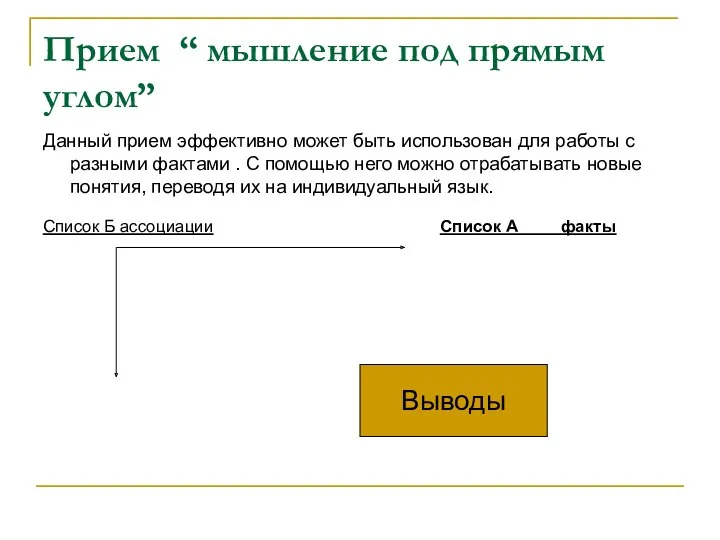 Прием “ мышление под прямым углом” Данный прием эффективно может