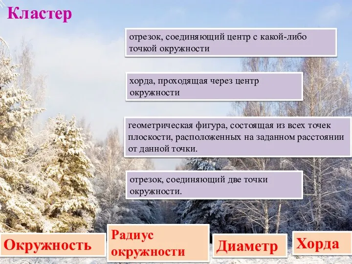 Окружность геометрическая фигура, состоящая из всех точек плоскости, расположенных на заданном расстоянии от