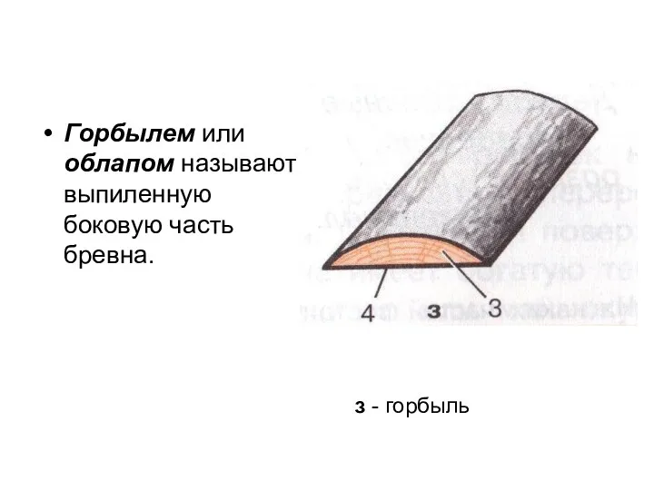 Горбылем или облапом называют выпиленную боковую часть бревна. з - горбыль
