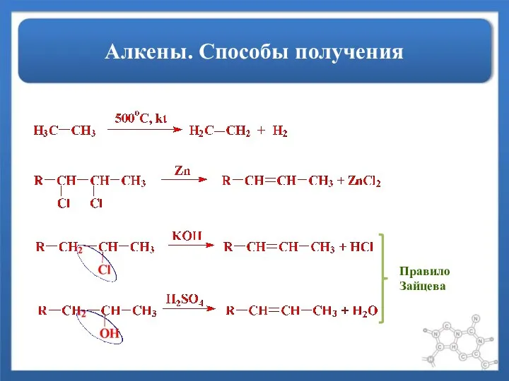 Алкены. Способы получения Правило Зайцева