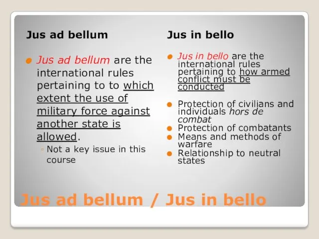 Jus ad bellum / Jus in bello Jus ad bellum