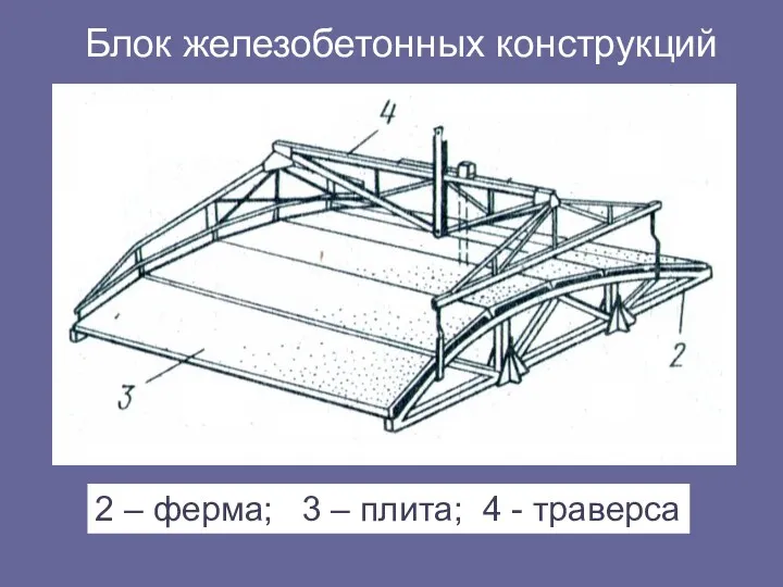 Блок железобетонных конструкций 2 – ферма; 3 – плита; 4 - траверса