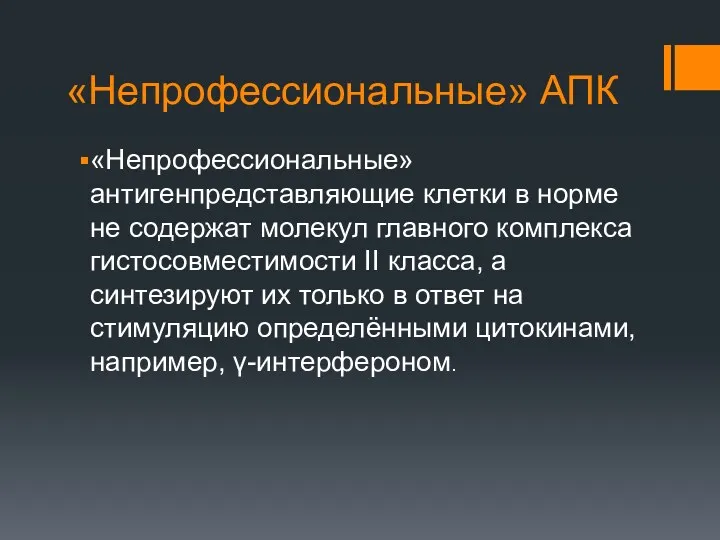 «Непрофессиональные» АПК «Непрофессиональные» антигенпредставляющие клетки в норме не содержат молекул