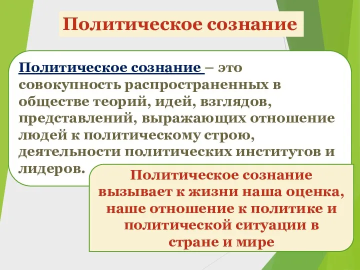 Политическое сознание Политическое сознание – это совокупность распространенных в обществе