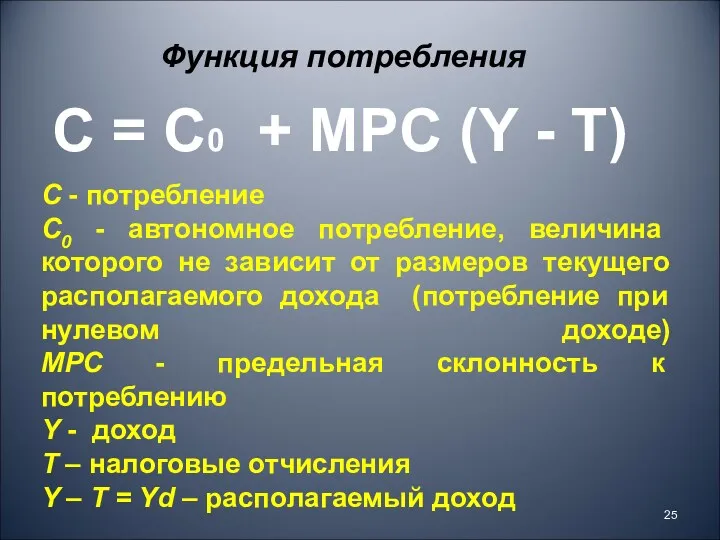 С - потребление С0 - автономное потребление, величина которого не