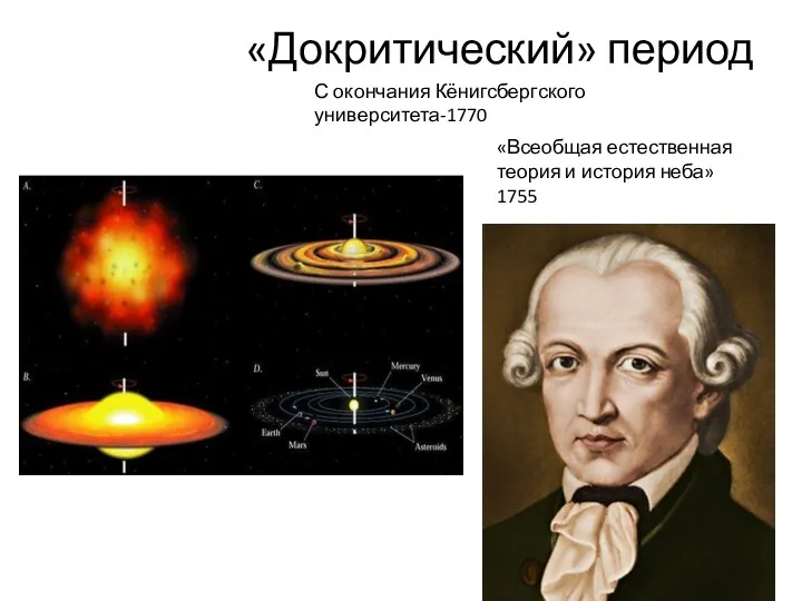 «Докритический» период «Всеобщая естественная теория и история неба» 1755 С окончания Кёнигсбергского университета-1770