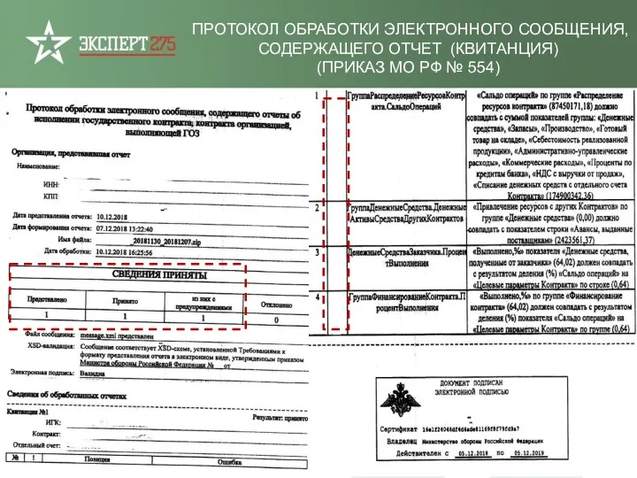 ПРОТОКОЛ ОБРАБОТКИ ЭЛЕКТРОННОГО СООБЩЕНИЯ, СОДЕРЖАЩЕГО ОТЧЕТ (КВИТАНЦИЯ) (ПРИКАЗ МО РФ № 554)