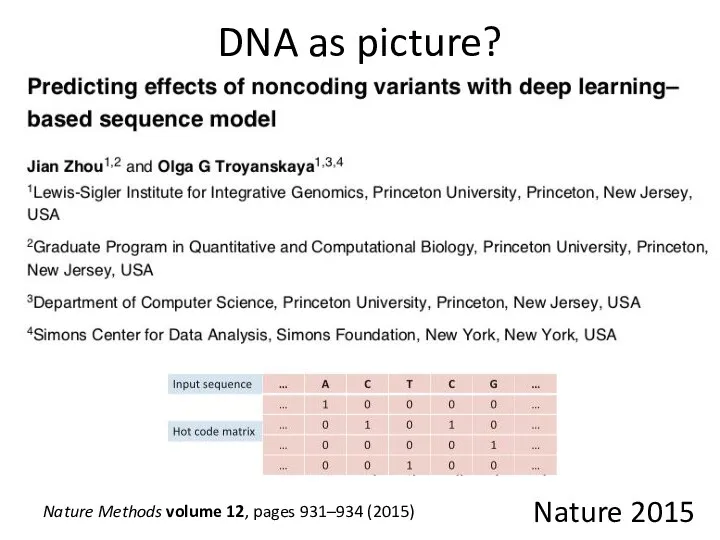 DNA as picture? Nature Methods volume 12, pages 931–934 (2015) Nature 2015