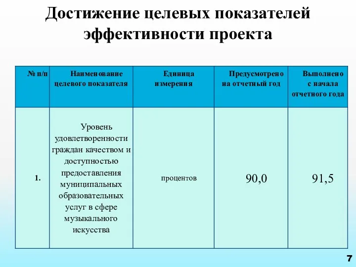 Достижение целевых показателей эффективности проекта 7