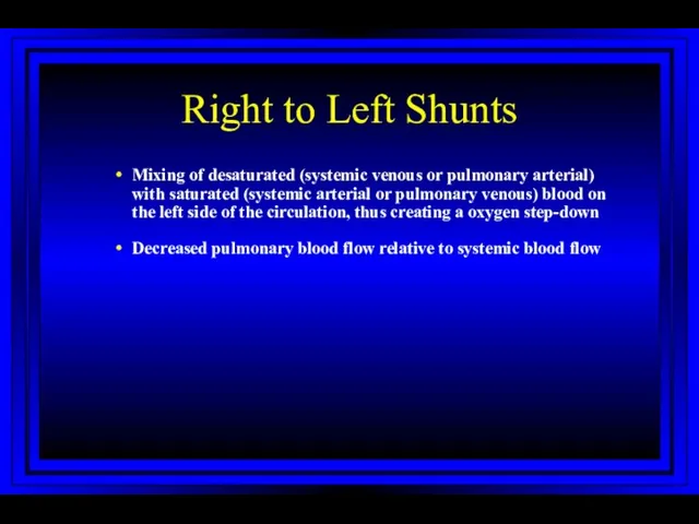 Right to Left Shunts Mixing of desaturated (systemic venous or