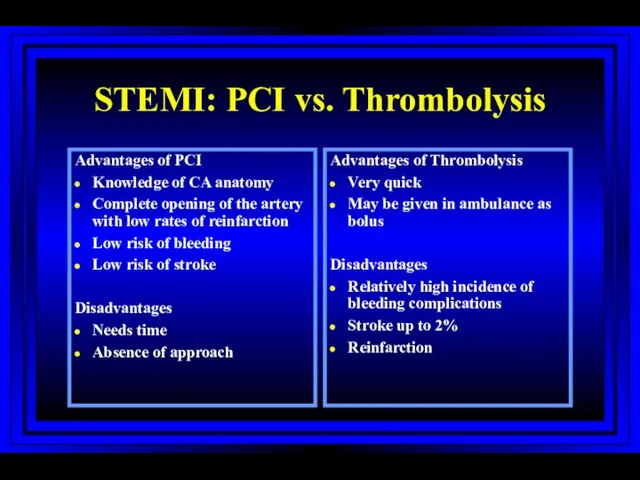 STEMI: PCI vs. Thrombolysis Advantages of PCI Knowledge of CA