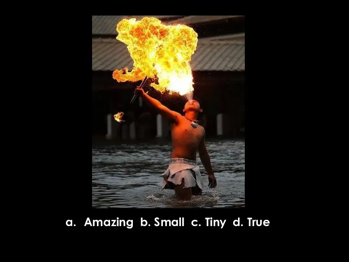 Amazing b. Small c. Tiny d. True