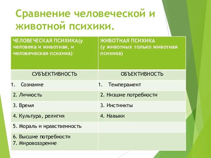 Сравнение человеческой и животной психики.