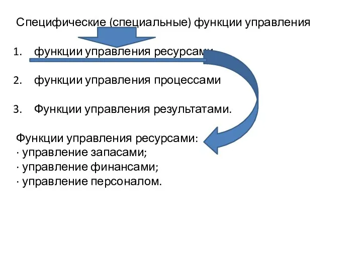 Специфические (специальные) функции управления функции управления ресурсами функции управления процессами