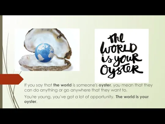 If you say that the world is someone's oyster, you