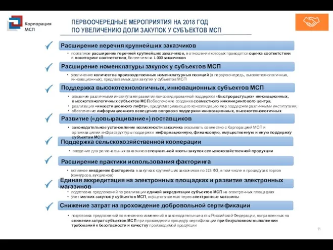 ПЕРВООЧЕРЕДНЫЕ МЕРОПРИЯТИЯ НА 2018 ГОД ПО УВЕЛИЧЕНИЮ ДОЛИ ЗАКУПОК У