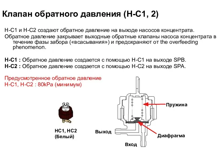 Клапан обратного давления (H-C1, 2) H-C1 и H-C2 создают обратное