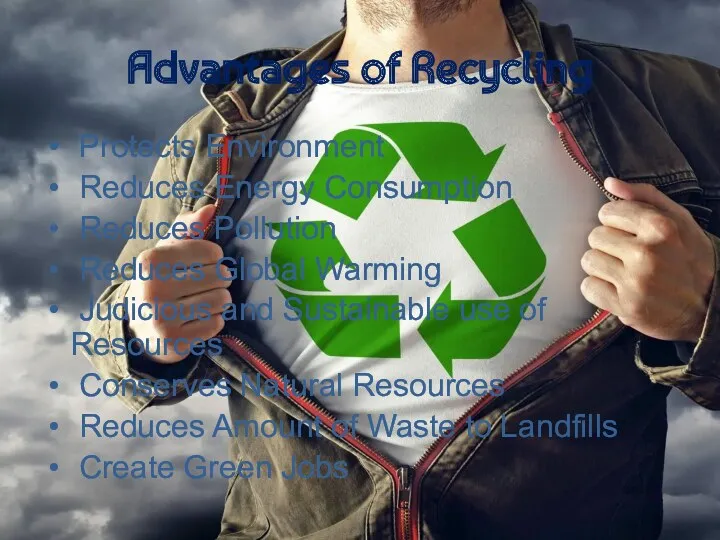 Advantages of Recycling Protects Environment Reduces Energy Consumption Reduces Pollution
