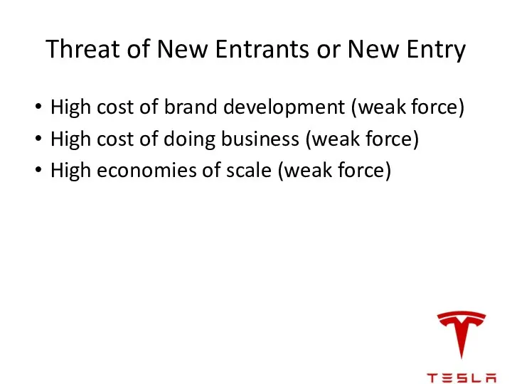 Threat of New Entrants or New Entry High cost of