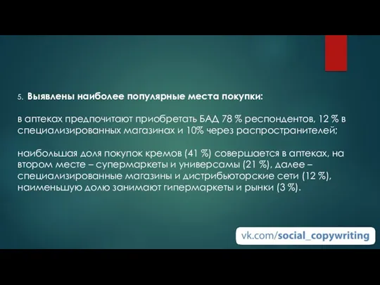 5. Выявлены наиболее популярные места покупки: в аптеках предпочитают приобретать