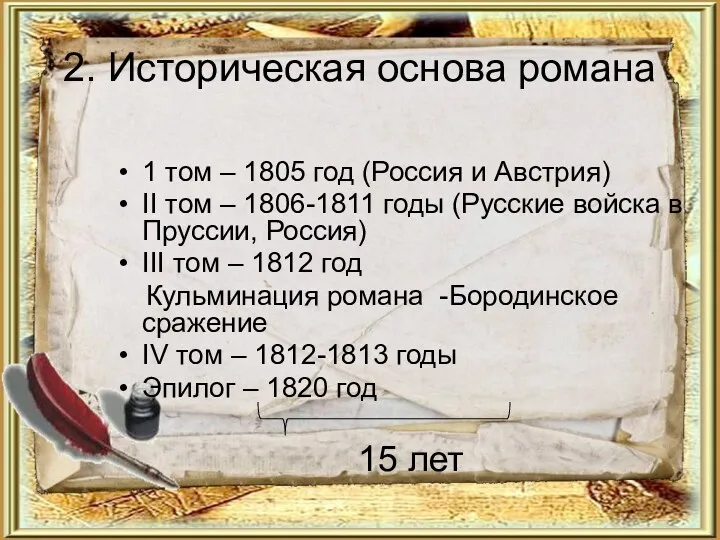 2. Историческая основа романа 1 том – 1805 год (Россия