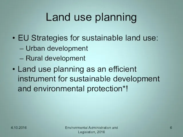 Land use planning EU Strategies for sustainable land use: Urban