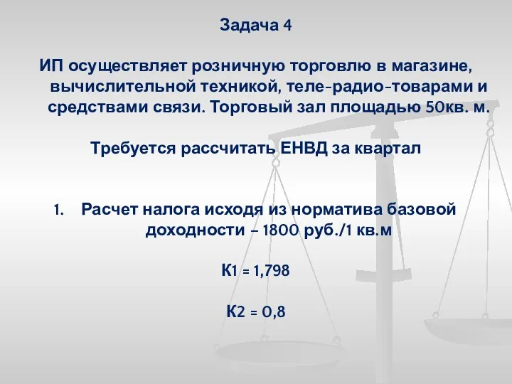 Задача 4 ИП осуществляет розничную торговлю в магазине, вычислительной техникой,