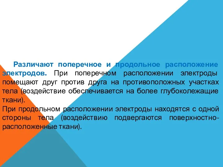 Различают поперечное и продольное расположение электродов. При поперечном расположении электроды