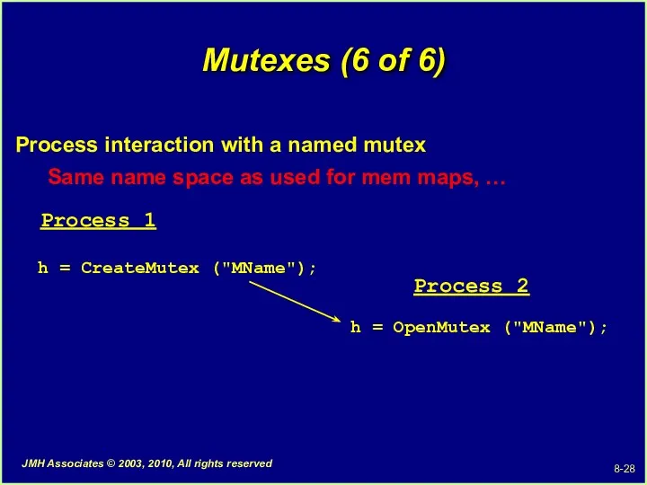 Mutexes (6 of 6) Process interaction with a named mutex