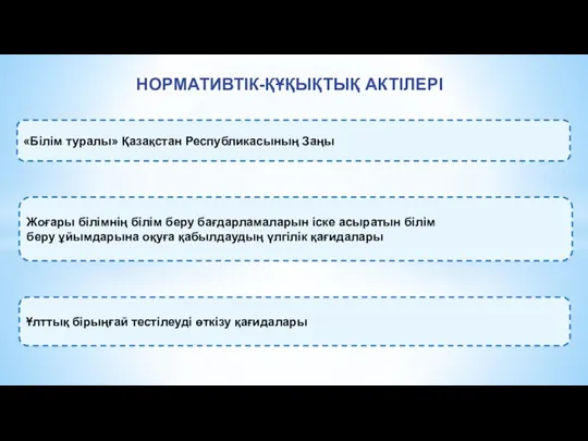 НОРМАТИВТІК-ҚҰҚЫҚТЫҚ АКТІЛЕРІ «Білім туралы» Қазақстан Республикасының Заңы Жоғары білімнің білім