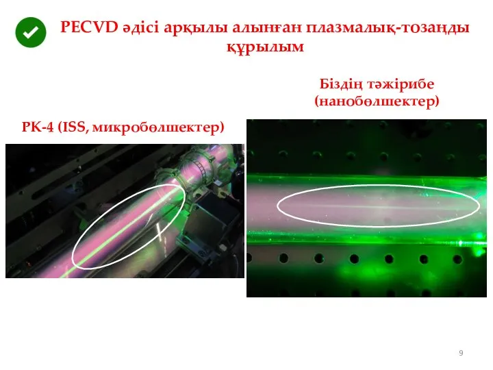 PECVD әдісі арқылы алынған плазмалық-тозаңды құрылым PK-4 (ISS, микробөлшектер) Біздің тәжірибе (нанобөлшектер)