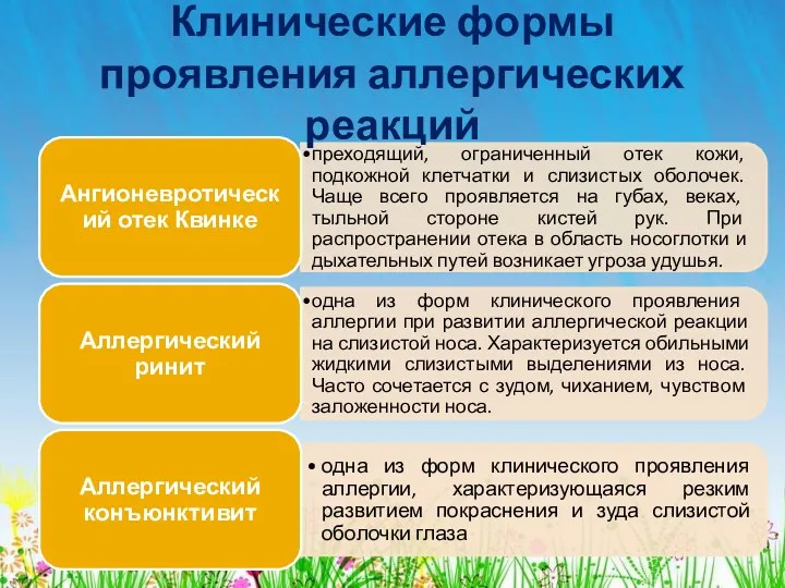 Клинические формы проявления аллергических реакций