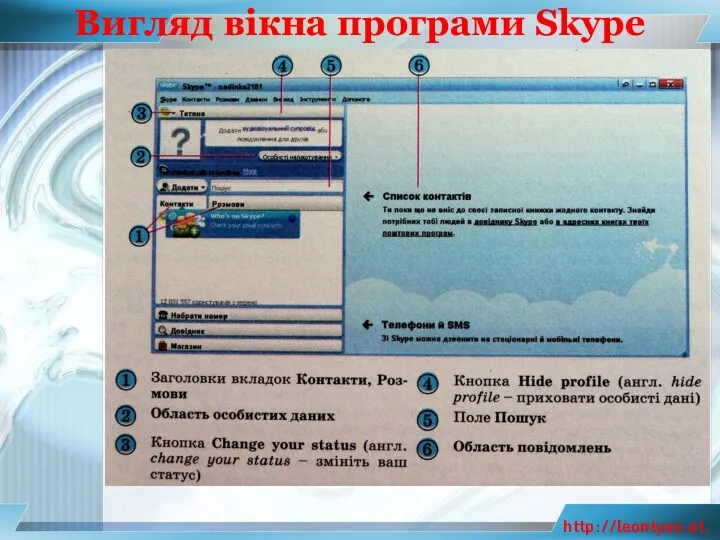 Вигляд вікна програми Skype http://leontyev.at.ua