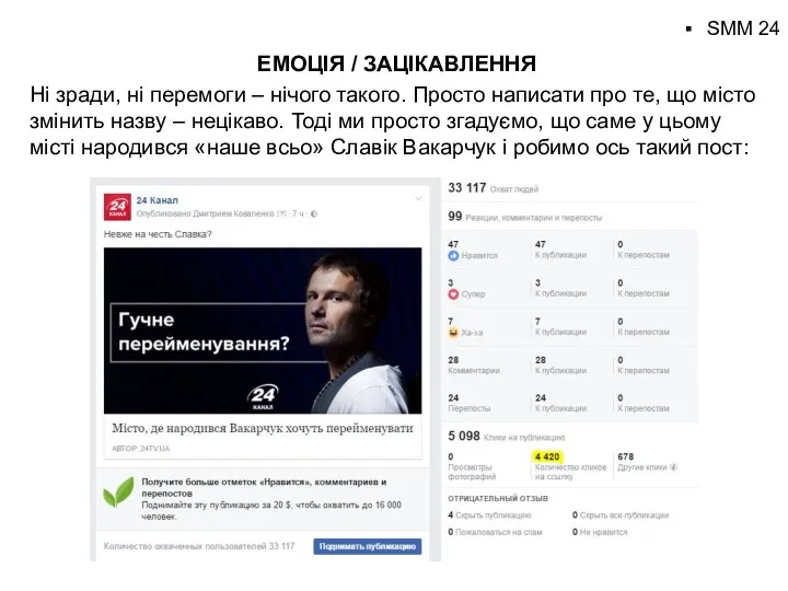 SMM 24 ЕМОЦІЯ / ЗАЦІКАВЛЕННЯ Ні зради, ні перемоги –