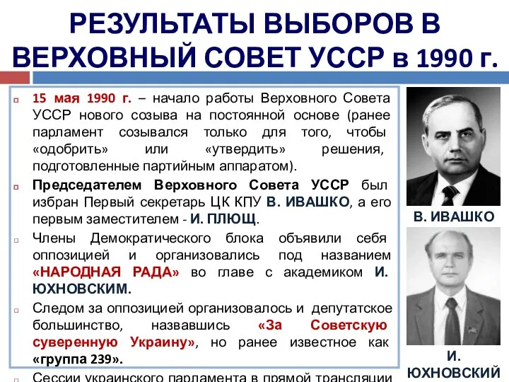 15 мая 1990 г. – начало работы Верховного Совета УССР